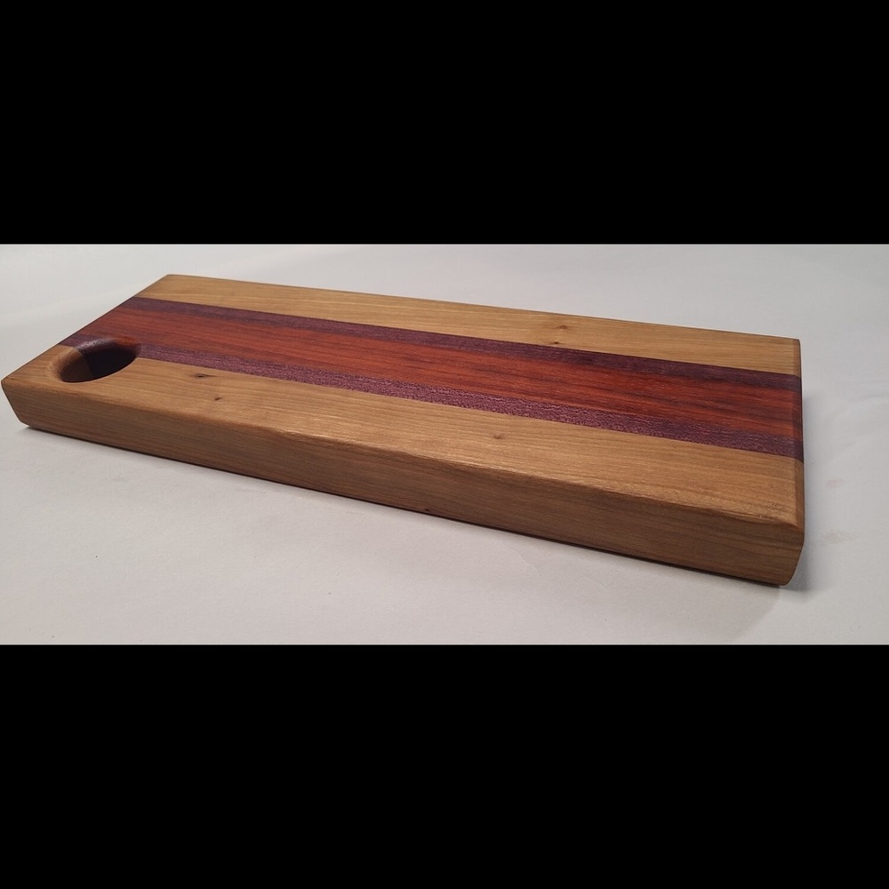 Charcuterie board made with: cherry,  paduak and purple